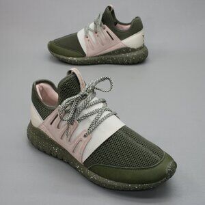 Adidas Ladies 9.5 Tubular Radial Olive Green Pink Tennis Shoes Sneakers - BA7379